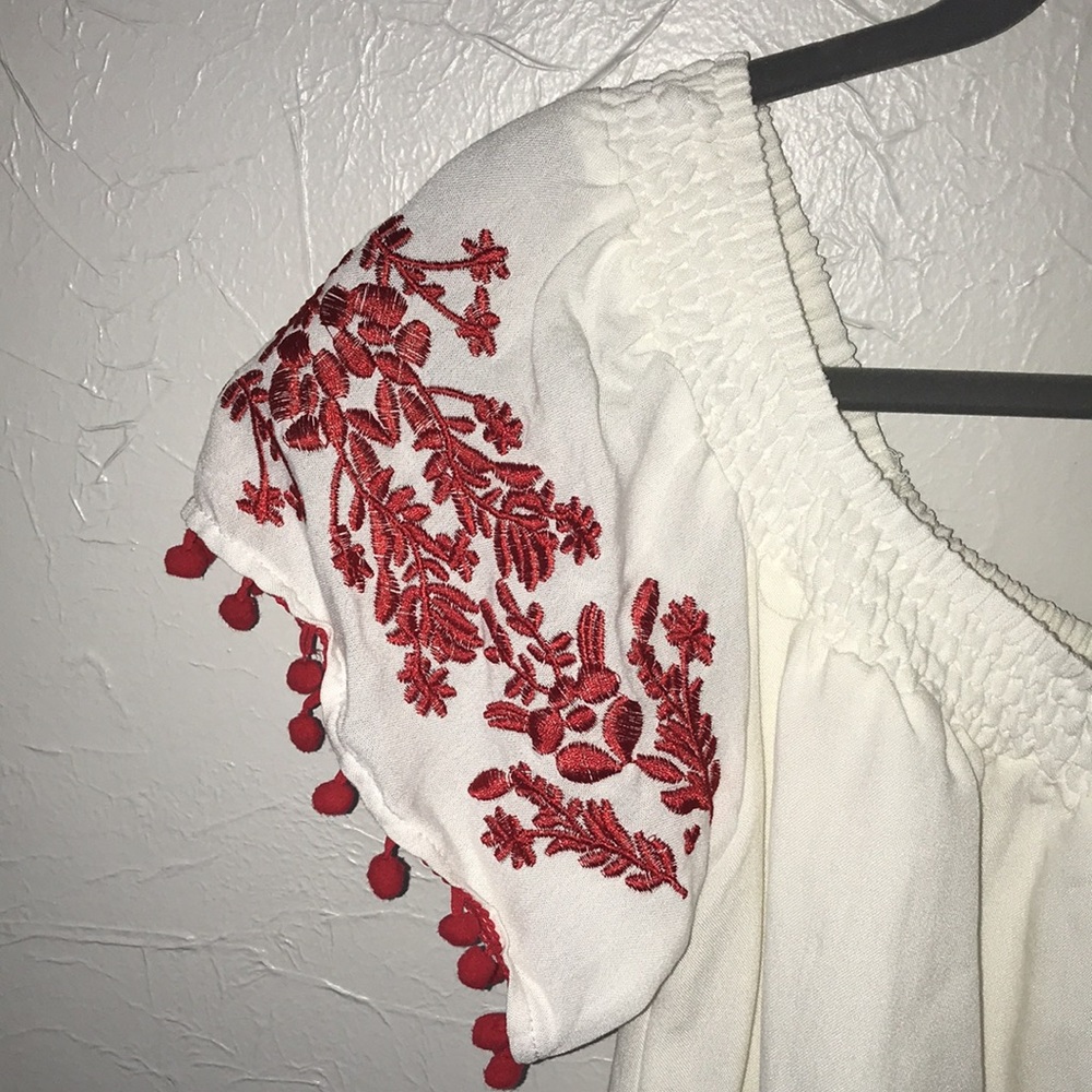 🧡 3/$25 Off The Shoulder Pom Pom Embroidery Dress - Picture 3 of 5